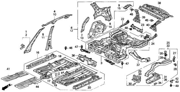 1992 Acura Vigor Pillar Set, Right Front (Upper) (Inner) Diagram for 04637-SL5-A01ZZ