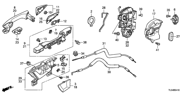 2013 Acura TSX 5 Door TECH KA 5AT Rear Door Locks - Outer Handle Diagram