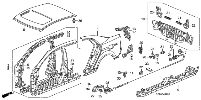 2006 Acura TL 4 Door SPORT (NAVIGATION) KA 6MT Outer Panel - Rear Panel Diagram 1