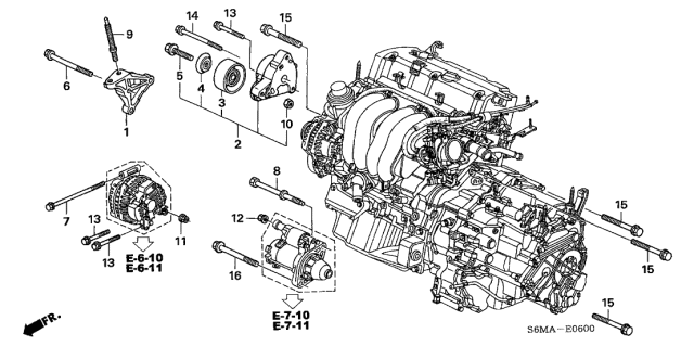 2006 Acura RSX Engine Side Mounting Bracket Diagram for 11910-PNA-000