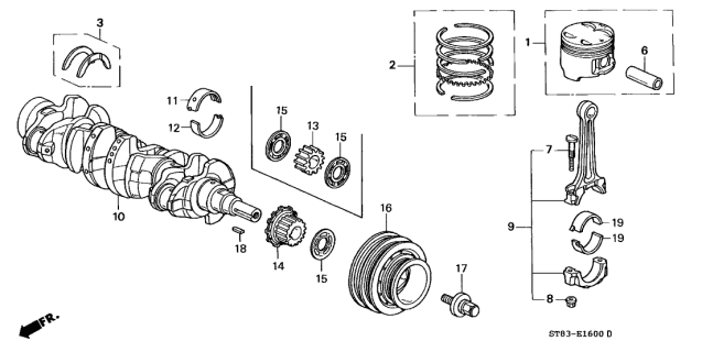 1997 Acura Integra 4 Door LS KA 5MT Crankshaft - Piston Diagram