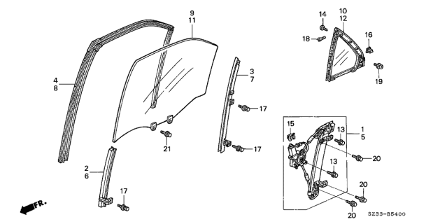 1999 Acura RL Right Rear Door Power Regulator Assembly Diagram for 72710-SZ3-A03