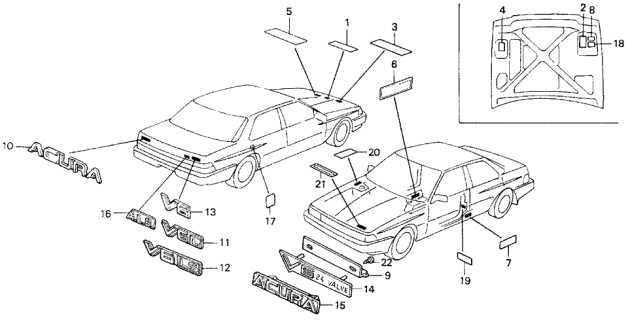 1990 Acura Legend 4 Door L (MOQUETTE) KA 5MT Emblems Diagram