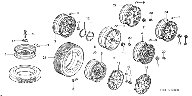 2000 Acura Integra Aluminum Wheel Center Cap Assembly Diagram for 44732-ST7-A01