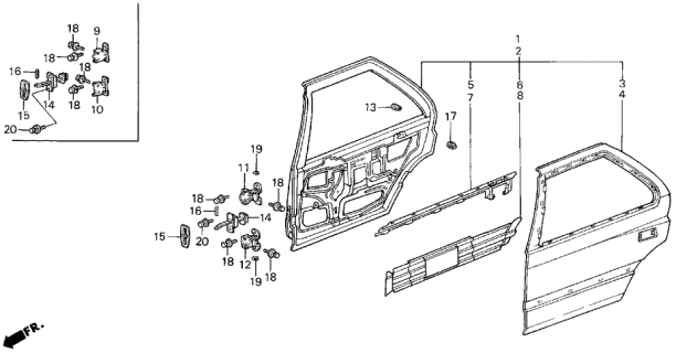 1987 Acura Legend Stiffener, Right Rear Door Skin (Upper) Diagram for 67721-SD4-300ZZ