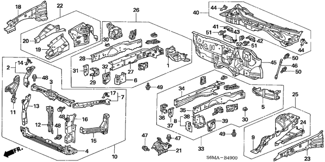 2006 Acura RSX Front Bulkhead - Dashboard Diagram