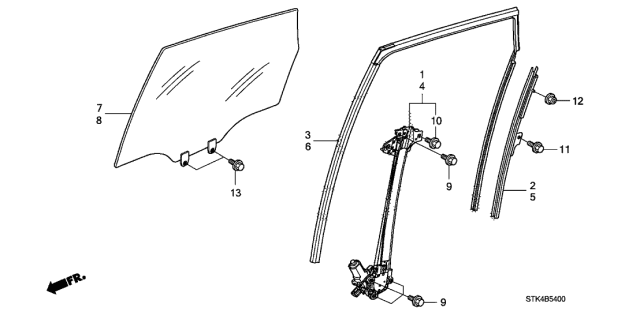 2011 Acura RDX Left Rear Door Power Regulator Assembly Diagram for 72750-STK-A02