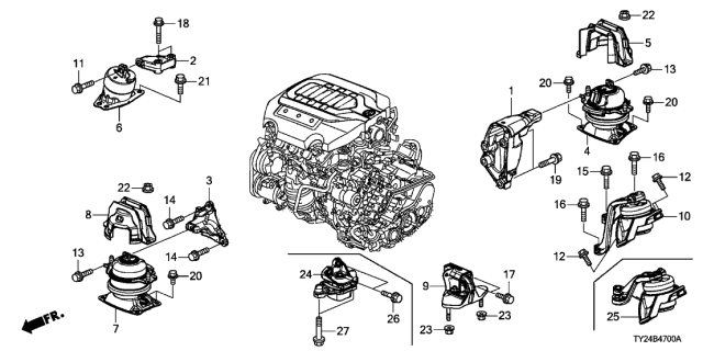 2014 Acura RLX Rubber Assembly, Transmission Mounting (Upper) Diagram for 50870-TY2-A03