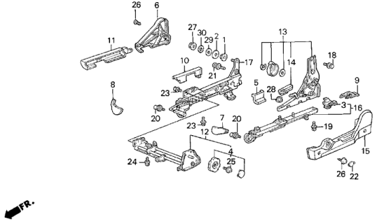 1986 Acura Legend 4 Door LX KA 5MT Left Front Seat Adjuster (Manual) Diagram