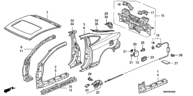 2004 Acura RSX Gutter, Right Rear Pillar (Lower) Diagram for 63330-S6M-A00ZZ