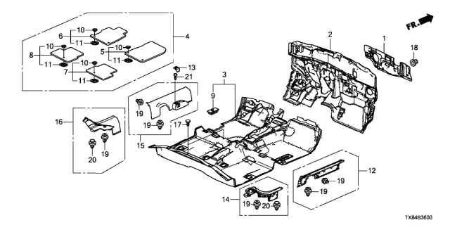 2014 Acura ILX Hybrid Floor Mat Diagram