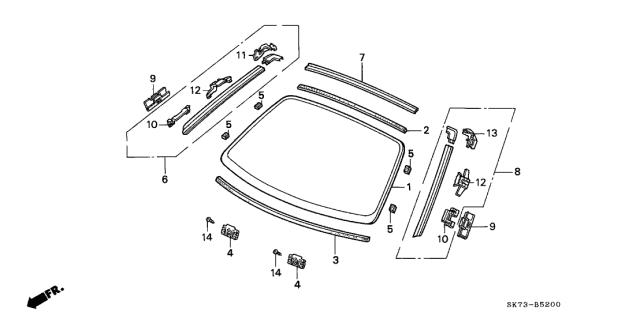 1992 Acura Integra Rubber A, Front Windshield Dam Diagram for 73125-SK7-000