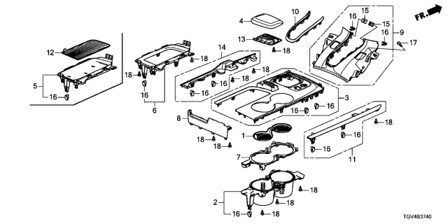 2021 Acura TLX 4 Door ADV KA XAT Front Console Diagram