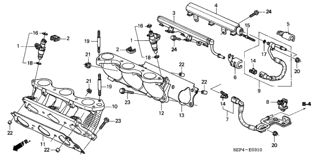 2005 Acura TL 4 Door BASE (NAVIGATION) KA 5AT Fuel Injector Diagram