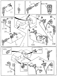 1998 Acura SLX 4 Door 4LS (PREMIUM) KL 4AT Key Cylinder Set Diagram