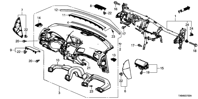 2017 Acura ILX Seal, Front Instrument Diagram for 77466-TA0-A00