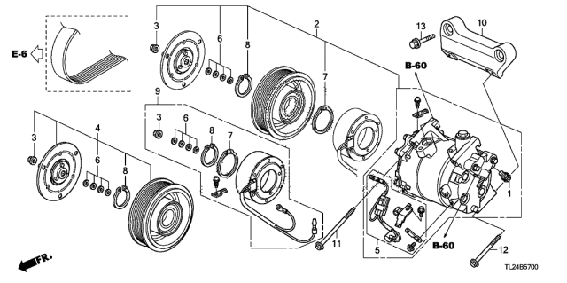 2009 Acura TSX 4 Door TSX (TECH) KA 6MT A/C Compressor Diagram