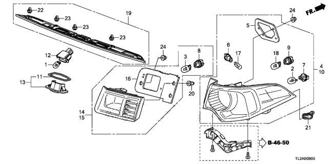 2013 Acura TSX 4 Door TSX V6 KA 5AT Taillight - License Light Diagram