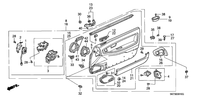 1991 Acura Integra Power Window Sub-Switch Assembly Diagram for 35760-SK7-A02
