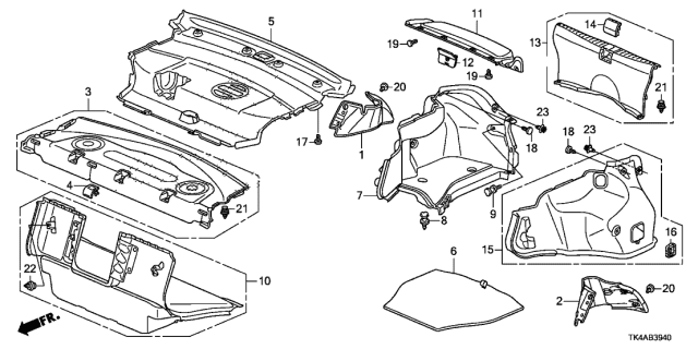 2013 Acura TL 4 Door TECH KA 6AT Rear Tray - Side Lining Diagram