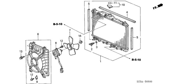 2004 Acura RL 4 Door RL (NAVIGATION) KA 4AT Radiator (DENSO) Diagram