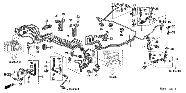 2004 Acura TL Brake Pipe Clip A Diagram for 46391-SDB-003