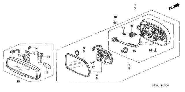 2004 Acura RL Rear View Mirror Assembly (Light Lapis) (Automatic Day/Night) Diagram for 76400-SZ3-J06ZJ