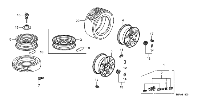 2008 Acura TL Aluminum Wheel (17X8Jj) (Tpms) (Enkei) Disk Diagram for 42700-SEP-A61