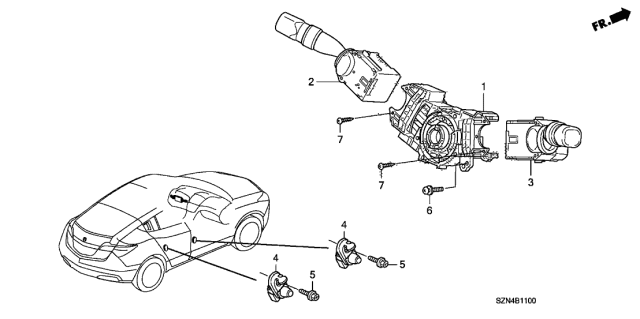 2010 Acura ZDX 5 Door TECH KA 6AT Combination Switch Diagram