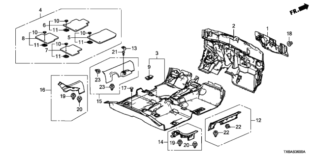 2021 Acura ILX 4 Door 24TECH (A-SPEC) KA DCT Floor Mat Diagram