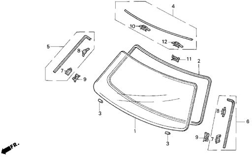 1994 Acura Vigor 4 Door LS KA 4AT Front Windshield Diagram
