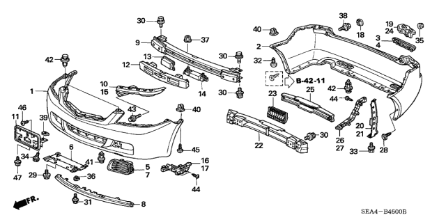 2004 Acura TSX Left Front Bumper Fog Cover Diagram for 71107-SEA-000