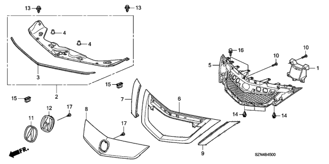 2012 Acura ZDX Grille-Sight Shield Diagram for 74117-SZN-A00
