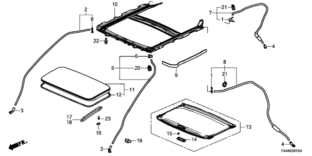 2016 Acura RDX Roof Glass Assembly Diagram for 70200-TX4-A02