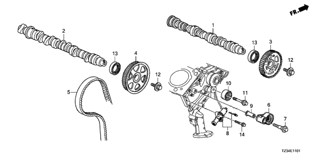 2020 Acura TLX Camshaft, Rear Diagram for 14200-5J6-A00