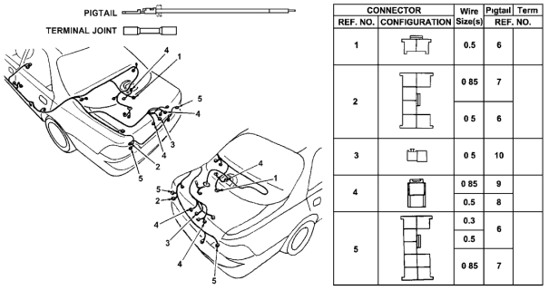 1998 Acura TL 4 Door BAS3.2 KA 4AT Electrical Connector (Rear) Diagram