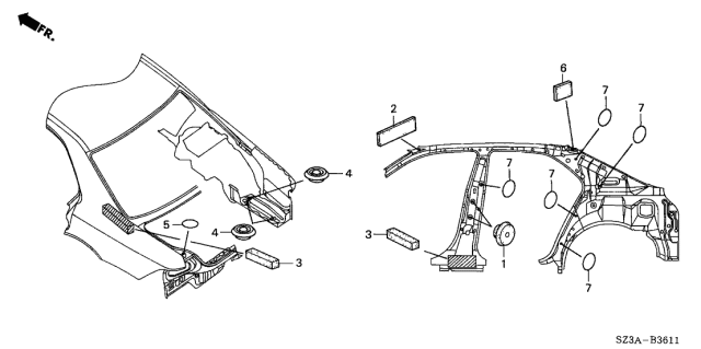 2004 Acura RL 4 Door RL (NAVIGATION) KA 4AT Grommet Diagram 1