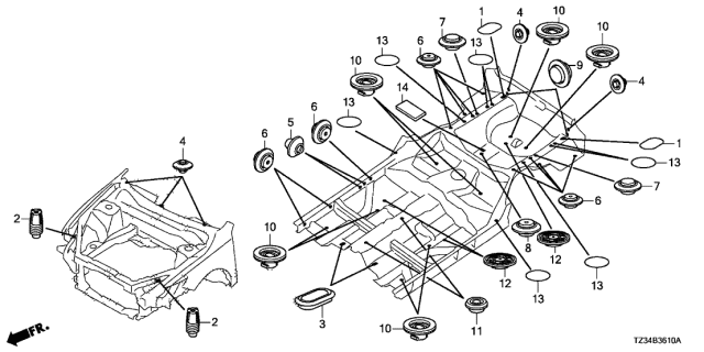 2016 Acura TLX 4 Door 24TECH (2.4) KA DCT Grommet (Front) Diagram