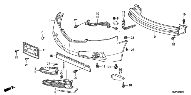 2013 Acura TL 4 Door TECH KA 6AT Front Bumper Diagram
