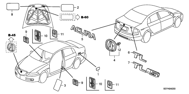 2008 Acura TL Rear Emblem (Tl & Type-S) Diagram for 75722-SEP-A62