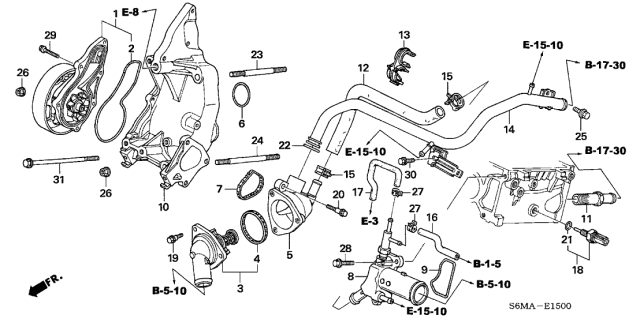 2006 Acura RSX Water Passage Diagram for 19410-PNC-000