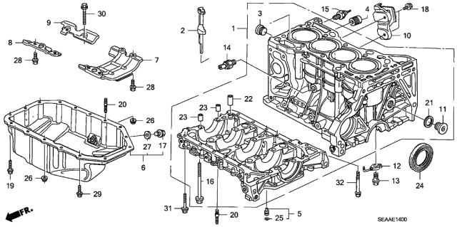 2008 Acura TSX 4 Door TSX (NAVIGATION) KA 6MT Cylinder Block - Oil Pan Diagram