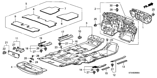 2012 Acura MDX 5 Door TECH KA 6AT Floor Mat Diagram
