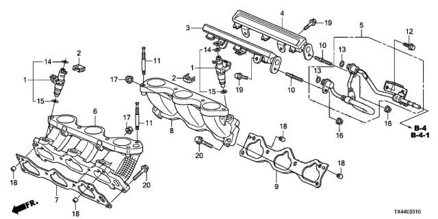 2014 Acura RDX 5 Door BASE (2WD) KA 6AT Fuel Injector Diagram