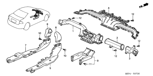 2004 Acura TL 4 Door BASE (NAVIGATION) KA 5AT Duct Diagram