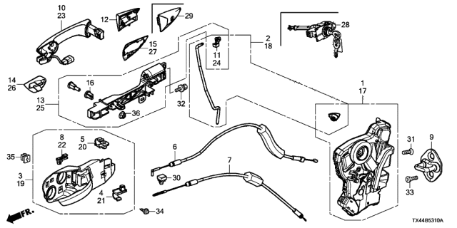 2016 Acura RDX Front Inside Handle Cable Diagram for 72131-TX4-A01