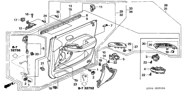 2001 Acura MDX Lining, Left Front Door (Graphite Black) (Leather) Diagram for 83583-S3V-A50ZA