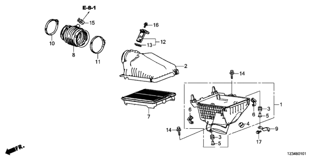 2015 Acura TLX Air Cleaner Diagram for 17201-5J2-A00
