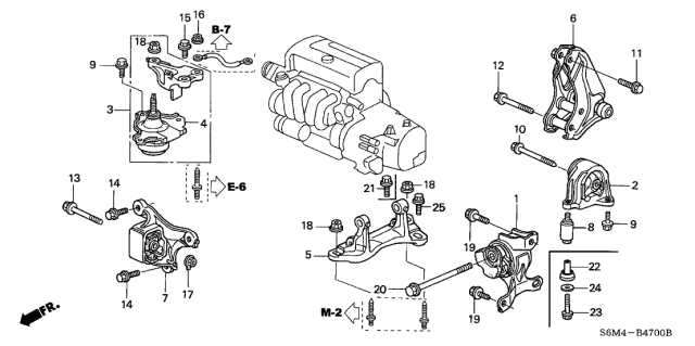 2005 Acura RSX Transmission Rubber Mount Diagram for 50805-S6M-J01