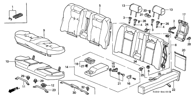 2000 Acura RL Center Seat Armrest Assembly (Graphite Black) (Leather) Diagram for 82180-SZ3-A61ZA